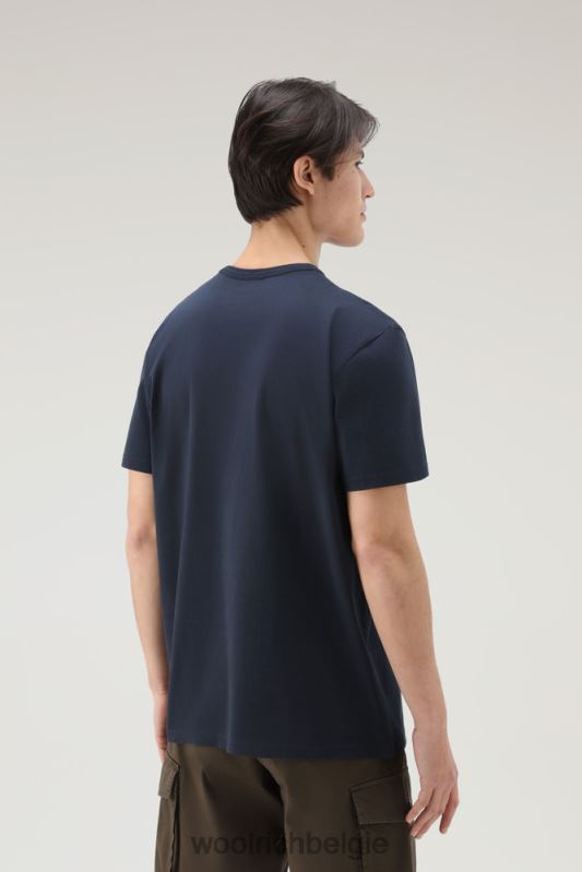 T-shirt van puur katoen met camouflage schapenlogo Woolrich Heren 8TTN0563 Melton blauw kleding