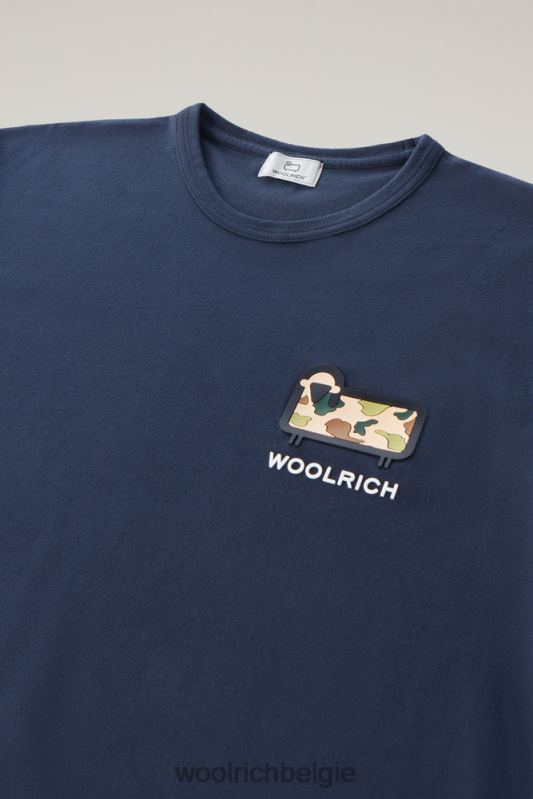 T-shirt van puur katoen met camouflage schapenlogo Woolrich Heren 8TTN0563 Melton blauw kleding