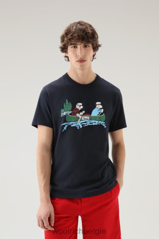 T-shirt van puur katoen met geanimeerd schapenlogo Woolrich Heren 8TTN0417 Melton blauw kleding