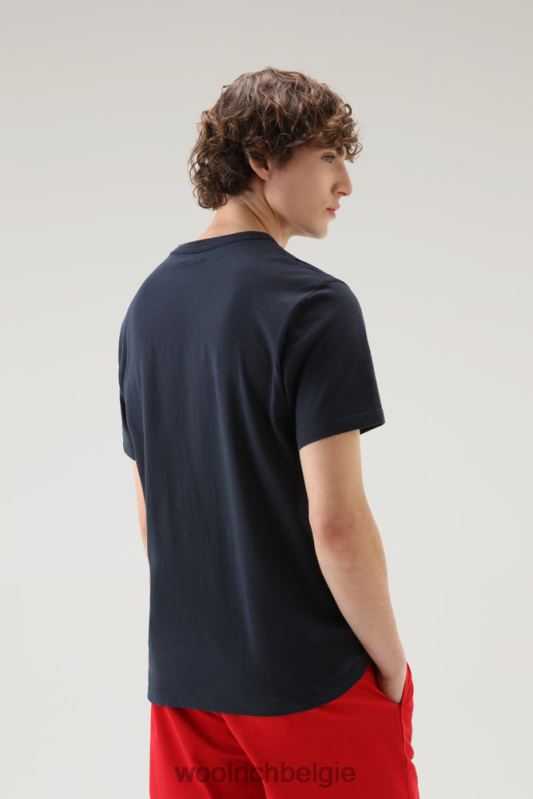 T-shirt van puur katoen met geanimeerd schapenlogo Woolrich Heren 8TTN0417 Melton blauw kleding