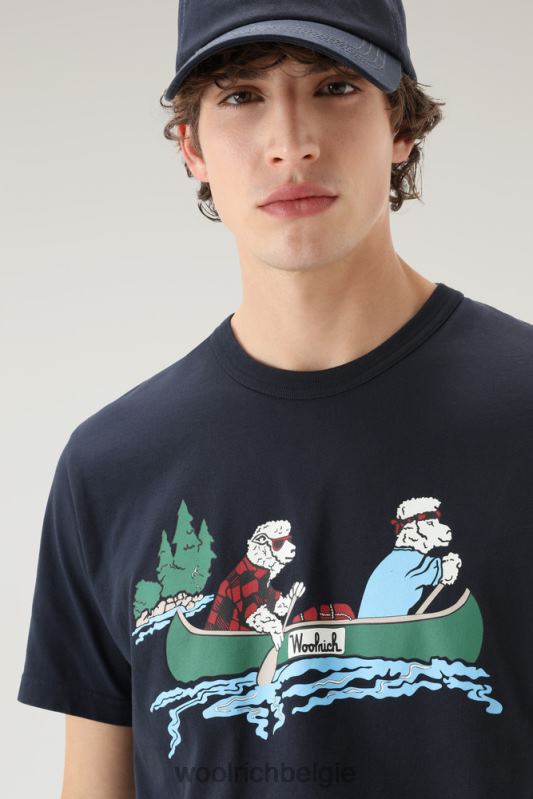 T-shirt van puur katoen met geanimeerd schapenlogo Woolrich Heren 8TTN0417 Melton blauw kleding