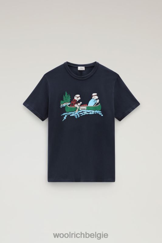 T-shirt van puur katoen met geanimeerd schapenlogo Woolrich Heren 8TTN0417 Melton blauw kleding