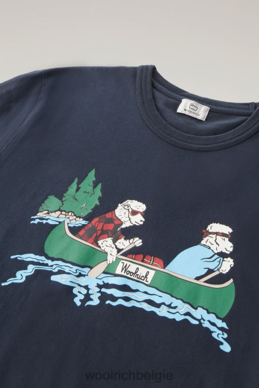 T-shirt van puur katoen met geanimeerd schapenlogo Woolrich Heren 8TTN0417 Melton blauw kleding