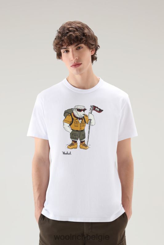 T-shirt van puur katoen met geanimeerd schapenlogo Woolrich Heren 8TTN0428 Helder wit kleding