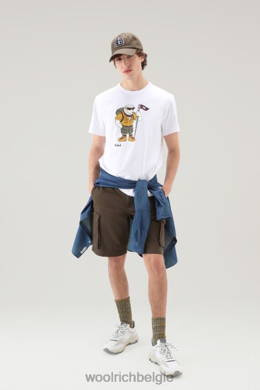 T-shirt van puur katoen met geanimeerd schapenlogo Woolrich Heren 8TTN0428 Helder wit kleding