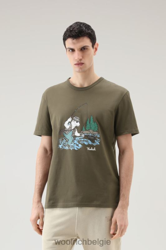 T-shirt van puur katoen met geanimeerd schapenlogo Woolrich Heren 8TTN0485 donkergroen kleding