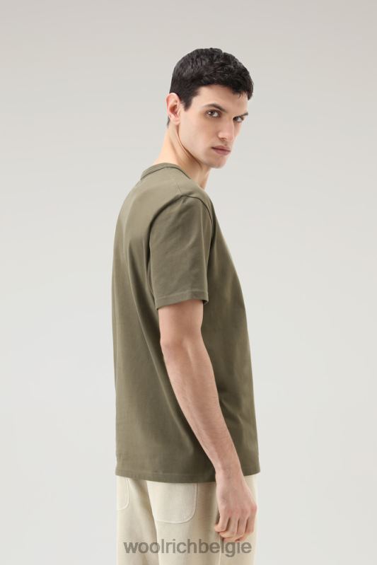 T-shirt van puur katoen met geanimeerd schapenlogo Woolrich Heren 8TTN0485 donkergroen kleding