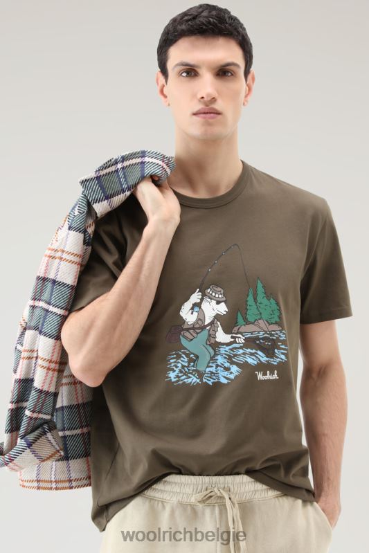 T-shirt van puur katoen met geanimeerd schapenlogo Woolrich Heren 8TTN0485 donkergroen kleding
