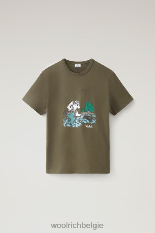 T-shirt van puur katoen met geanimeerd schapenlogo Woolrich Heren 8TTN0485 donkergroen kleding