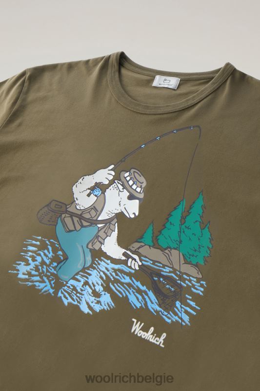 T-shirt van puur katoen met geanimeerd schapenlogo Woolrich Heren 8TTN0485 donkergroen kleding
