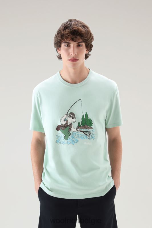 T-shirt van puur katoen met geanimeerd schapenlogo Woolrich Heren 8TTN0542 haven groen kleding