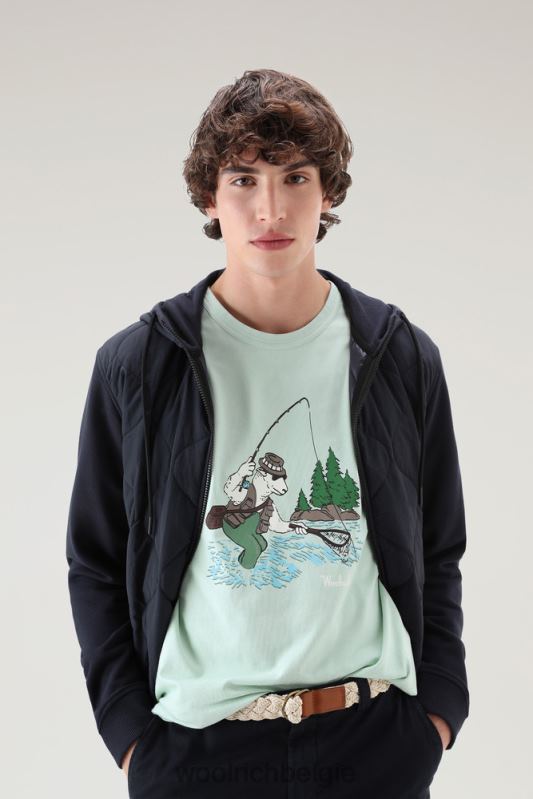 T-shirt van puur katoen met geanimeerd schapenlogo Woolrich Heren 8TTN0542 haven groen kleding
