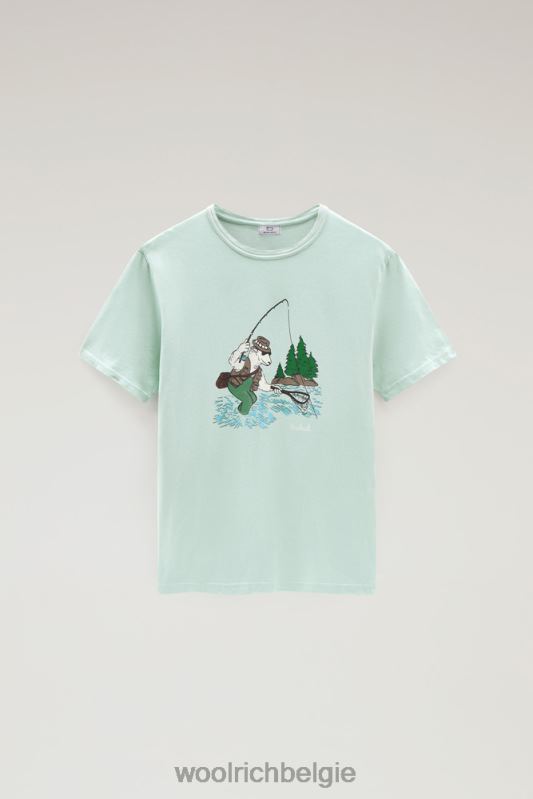 T-shirt van puur katoen met geanimeerd schapenlogo Woolrich Heren 8TTN0542 haven groen kleding