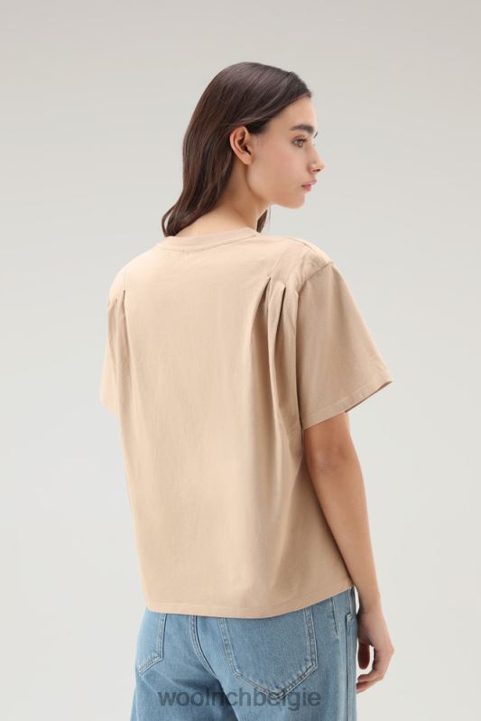 T-shirt van puur katoen met geplooide schouders Woolrich vrouwen 8TTN0119 veer beige kleding