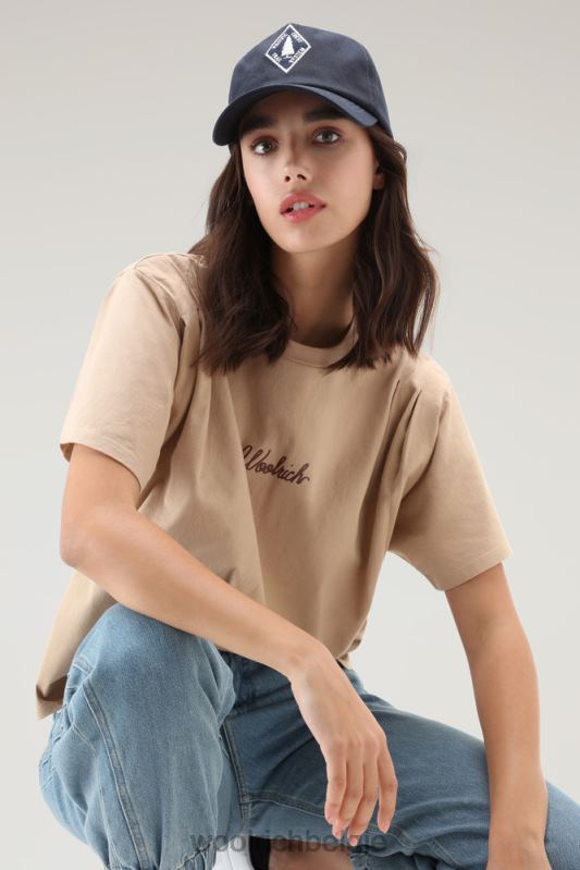 T-shirt van puur katoen met geplooide schouders Woolrich vrouwen 8TTN0119 veer beige kleding
