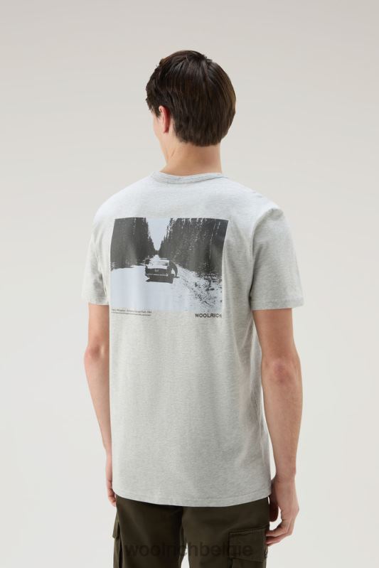 T-shirt van puur katoen met grafische Yellowstone-print Woolrich Heren 8TTN0434 lichtgrijs gemêleerd kleding