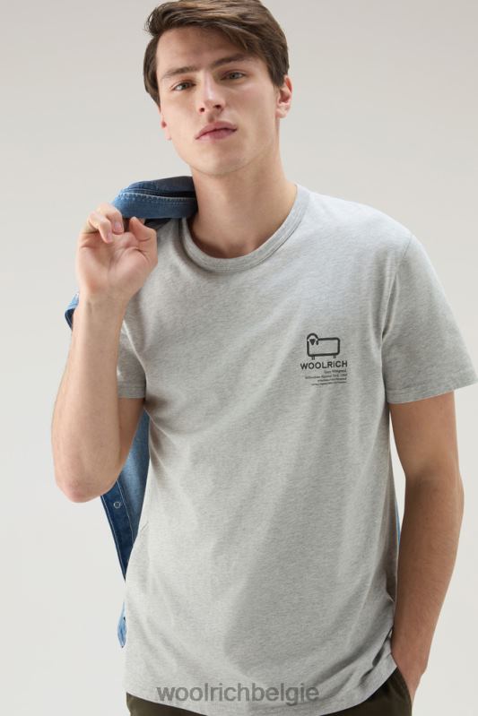 T-shirt van puur katoen met grafische Yellowstone-print Woolrich Heren 8TTN0434 lichtgrijs gemêleerd kleding