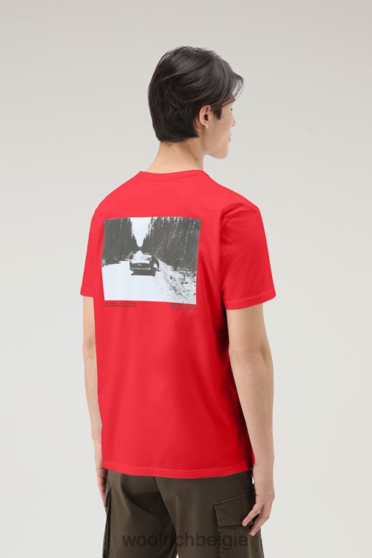 T-shirt van puur katoen met grafische Yellowstone-print Woolrich Heren 8TTN0470 Rode lucht kleding