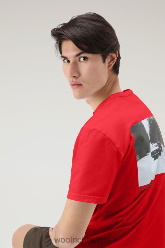 T-shirt van puur katoen met grafische Yellowstone-print Woolrich Heren 8TTN0470 Rode lucht kleding