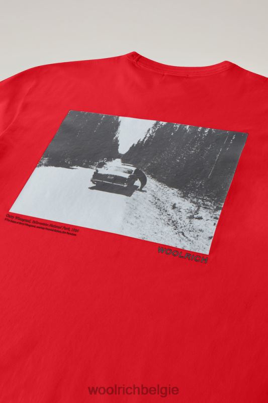 T-shirt van puur katoen met grafische Yellowstone-print Woolrich Heren 8TTN0470 Rode lucht kleding