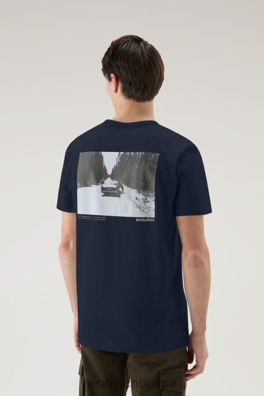 T-shirt van puur katoen met grafische Yellowstone-print Woolrich Heren 8TTN0519 Melton blauw kleding
