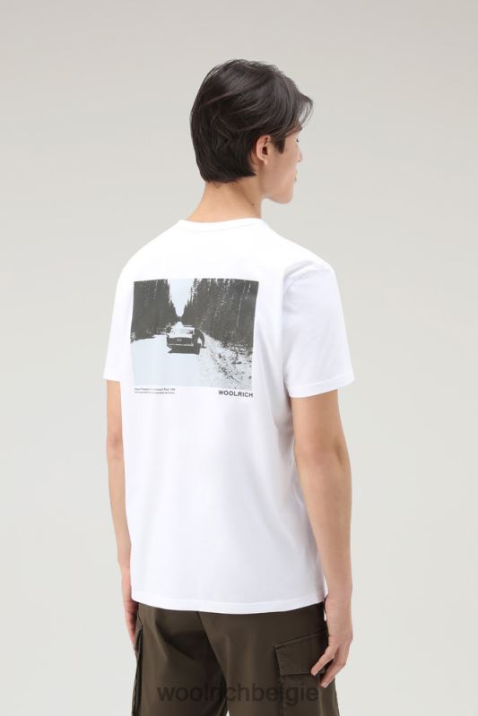 T-shirt van puur katoen met grafische Yellowstone-print Woolrich Heren 8TTN0626 Helder wit kleding