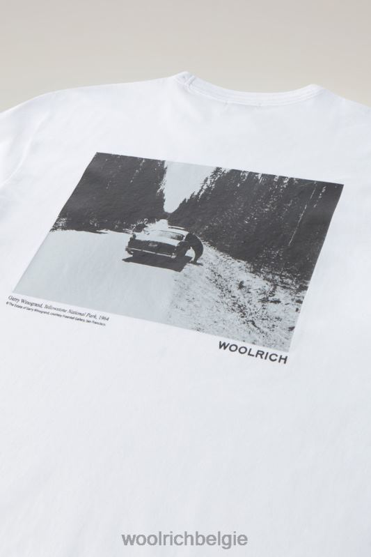 T-shirt van puur katoen met grafische Yellowstone-print Woolrich Heren 8TTN0626 Helder wit kleding