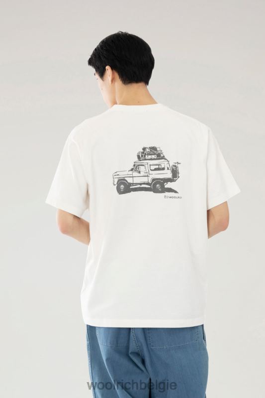 T-shirt van puur katoen met print op de achterkant Woolrich Heren 8TTN0629 wit kleding