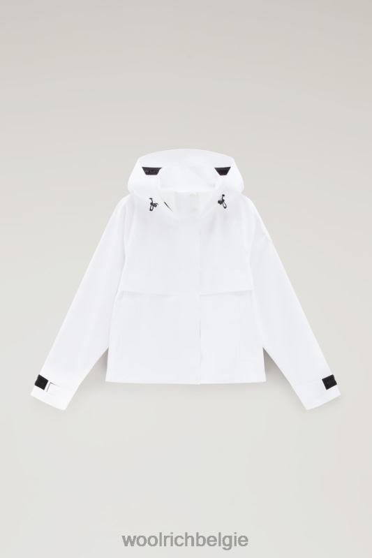 Tech korte jas met capuchon voor woon-werkverkeer van stretch nylon Woolrich vrouwen 8TTN077 Helder wit kleding
