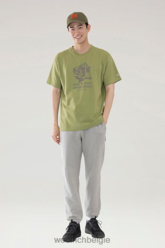 Tiny House T-shirt van puur katoen Woolrich Heren 8TTN0523 olijf kleding