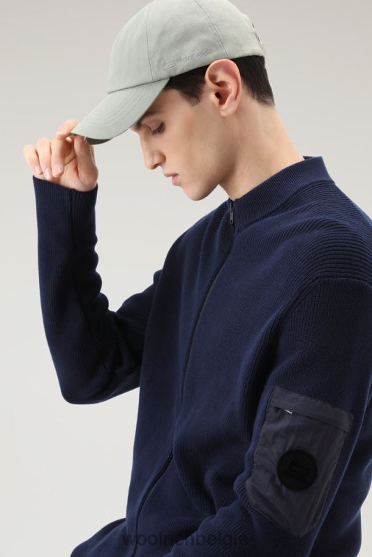 Trui met rits van puur katoen Woolrich Heren 8TTN0569 donker marine kleding