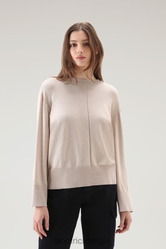 Trui met ronde hals van een katoen-kasjmiermix Woolrich vrouwen 8TTN097 beige gemêleerd kleding