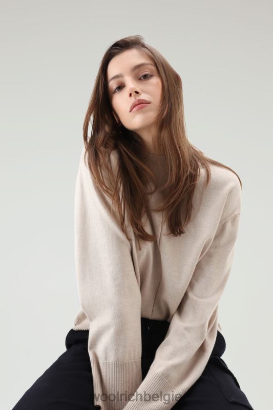 Trui met ronde hals van een katoen-kasjmiermix Woolrich vrouwen 8TTN097 beige gemêleerd kleding
