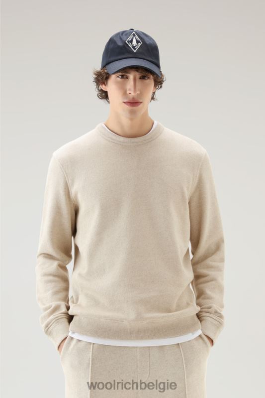 Trui met ronde hals van een linnen-katoenfleecemix Woolrich Heren 8TTN0602 strandzand kleding