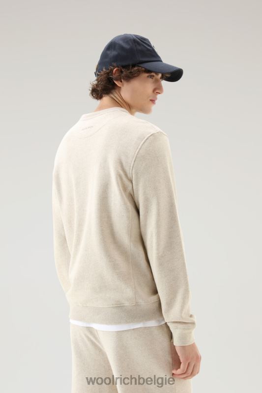 Trui met ronde hals van een linnen-katoenfleecemix Woolrich Heren 8TTN0602 strandzand kleding