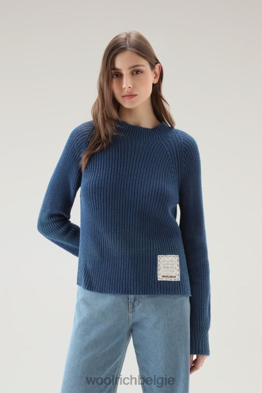 Trui met ronde hals van zuiver katoen met natuurlijke kledingkleurstofafwerking Woolrich vrouwen 8TTN0129 indigo kleding