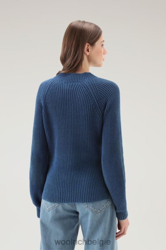 Trui met ronde hals van zuiver katoen met natuurlijke kledingkleurstofafwerking Woolrich vrouwen 8TTN0129 indigo kleding