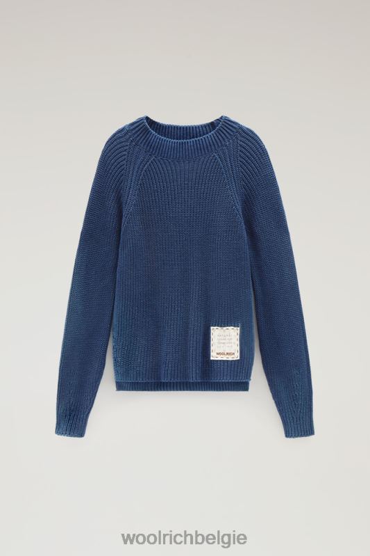 Trui met ronde hals van zuiver katoen met natuurlijke kledingkleurstofafwerking Woolrich vrouwen 8TTN0129 indigo kleding