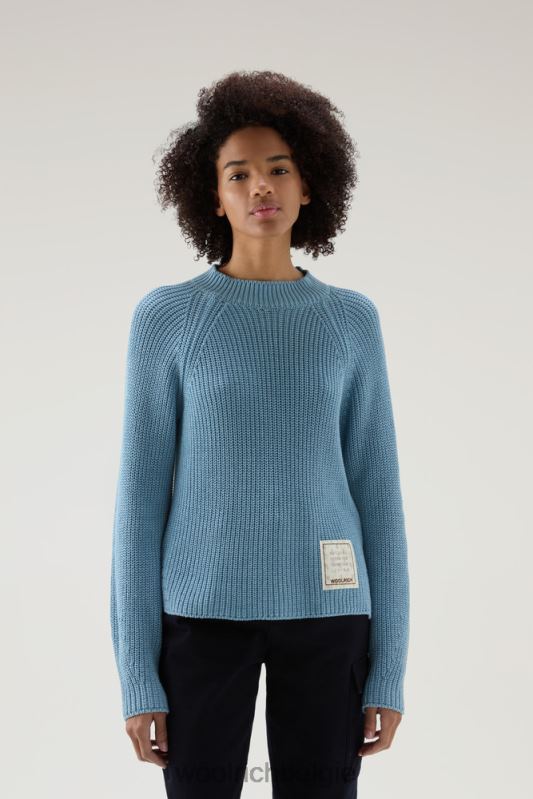 Trui met ronde hals van zuiver katoen met natuurlijke kledingkleurstofafwerking Woolrich vrouwen 8TTN0131 bleek indigo kleding