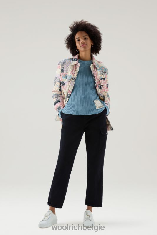 Trui met ronde hals van zuiver katoen met natuurlijke kledingkleurstofafwerking Woolrich vrouwen 8TTN0131 bleek indigo kleding