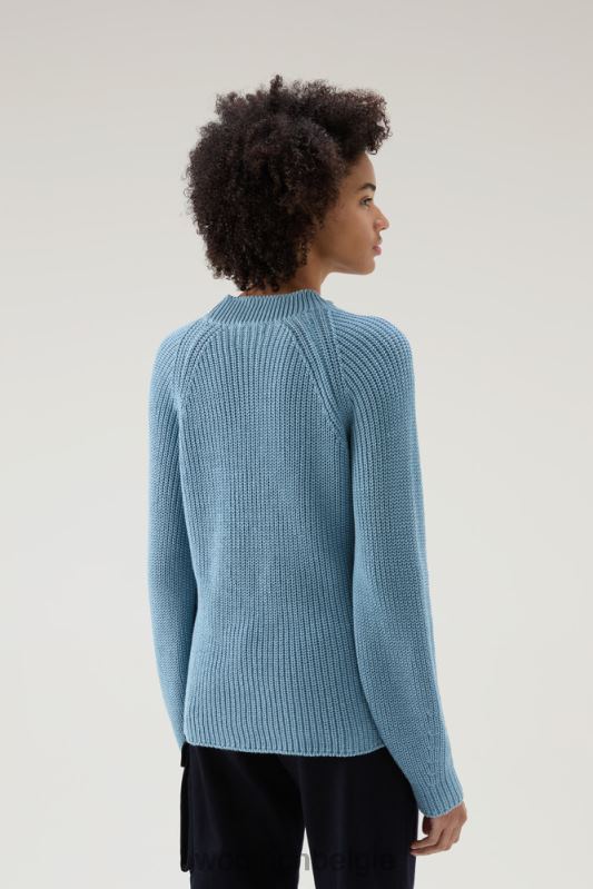 Trui met ronde hals van zuiver katoen met natuurlijke kledingkleurstofafwerking Woolrich vrouwen 8TTN0131 bleek indigo kleding