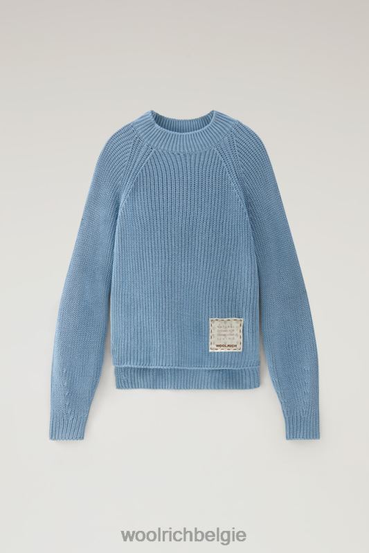 Trui met ronde hals van zuiver katoen met natuurlijke kledingkleurstofafwerking Woolrich vrouwen 8TTN0131 bleek indigo kleding