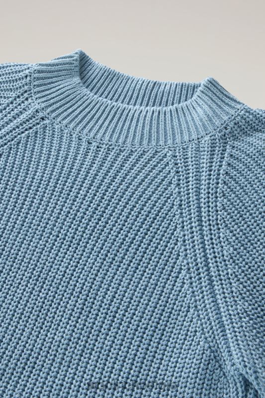 Trui met ronde hals van zuiver katoen met natuurlijke kledingkleurstofafwerking Woolrich vrouwen 8TTN0131 bleek indigo kleding