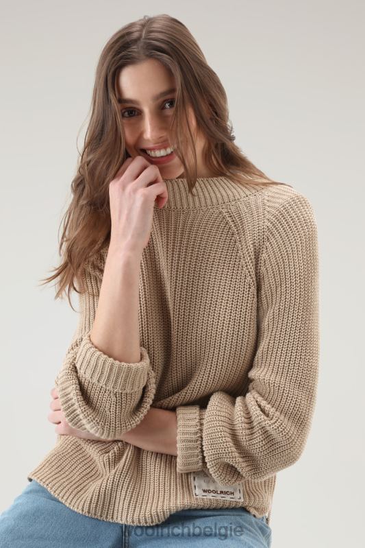 Trui met ronde hals van zuiver katoen met natuurlijke kledingkleurstofafwerking Woolrich vrouwen 8TTN0136 melkachtige crème kleding