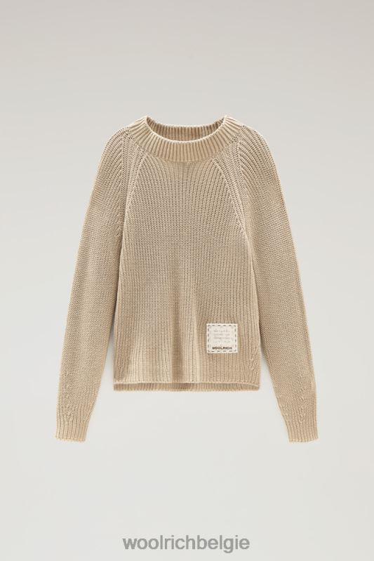Trui met ronde hals van zuiver katoen met natuurlijke kledingkleurstofafwerking Woolrich vrouwen 8TTN0136 melkachtige crème kleding