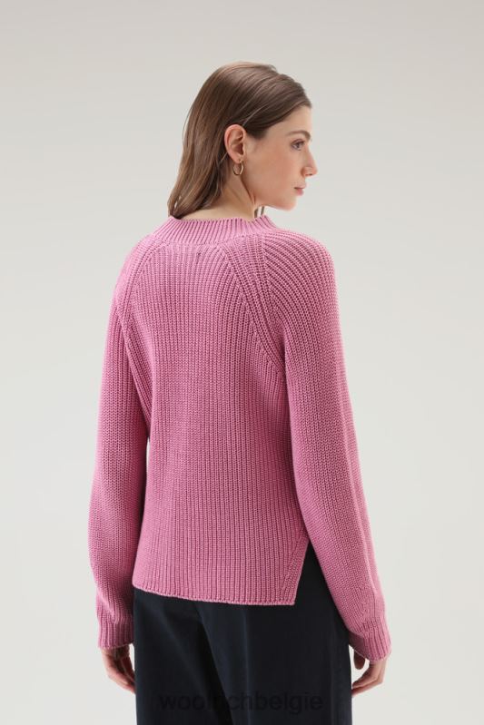 Trui met ronde hals van zuiver katoen met natuurlijke kledingkleurstofafwerking Woolrich vrouwen 8TTN073 rokerige roos kleding