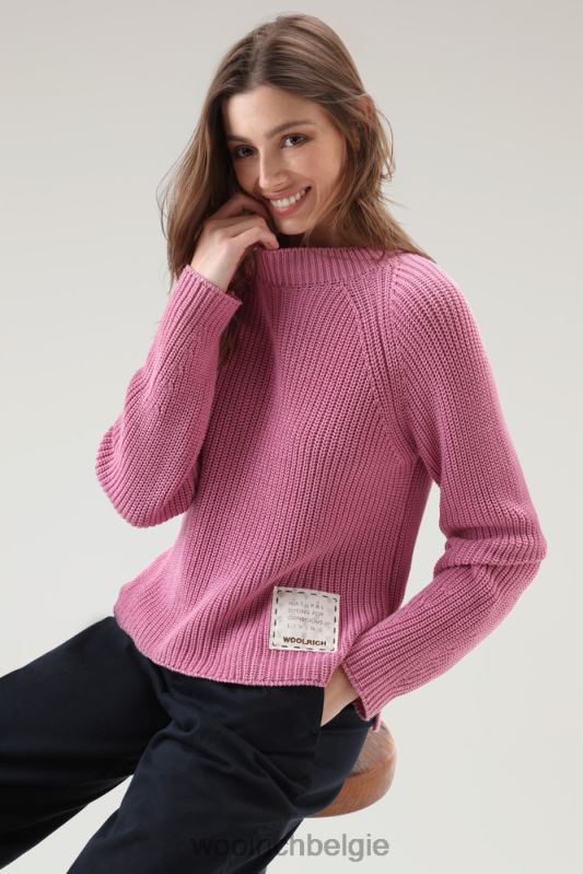 Trui met ronde hals van zuiver katoen met natuurlijke kledingkleurstofafwerking Woolrich vrouwen 8TTN073 rokerige roos kleding