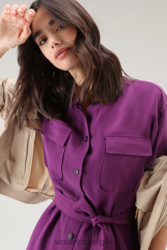 Utility-jurk met riem van een linnenmix Woolrich vrouwen 8TTN0132 charisma paars kleding