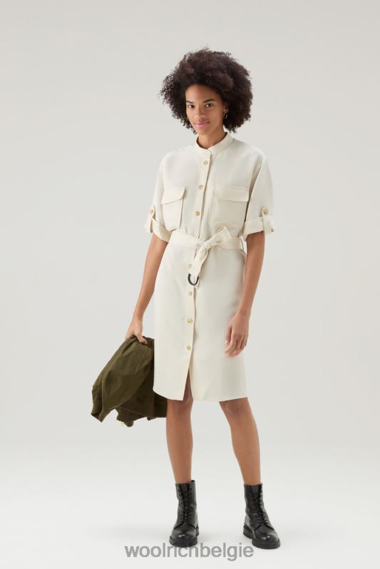 Utility-jurk met riem van een linnenmix Woolrich vrouwen 8TTN051 melkachtige crème kleding