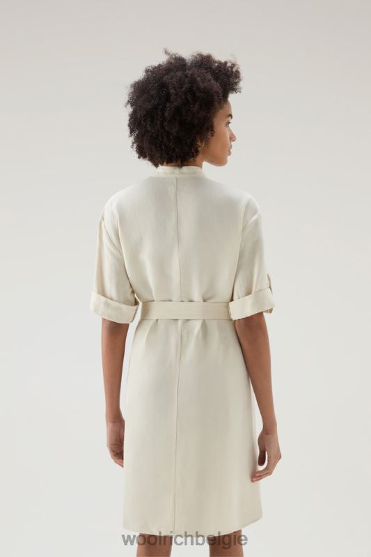Utility-jurk met riem van een linnenmix Woolrich vrouwen 8TTN051 melkachtige crème kleding